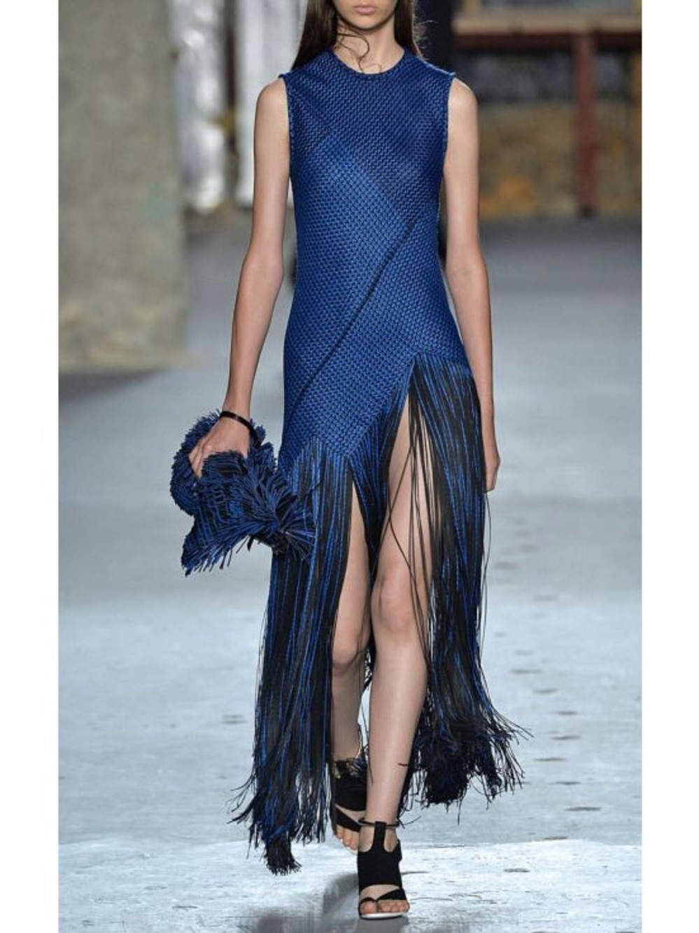 Proenza Schouler Woven Fringe Dress Blue Size 6 2015 Runway